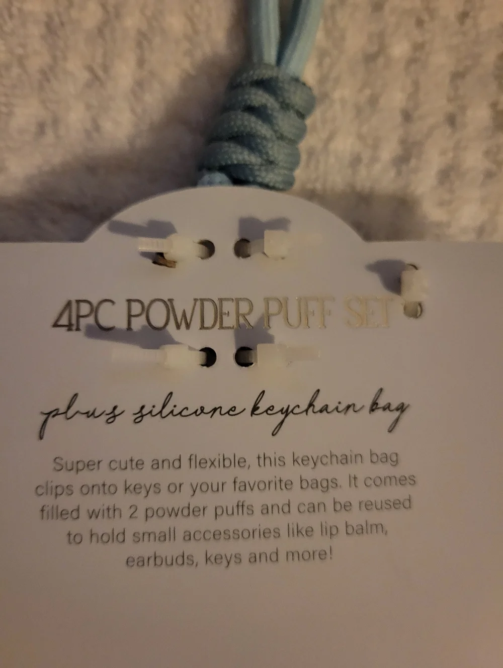 New Mini Tote Keychain, 4PC Powder Puff Set, Blue Iridescent Balloon Dog Charm‎